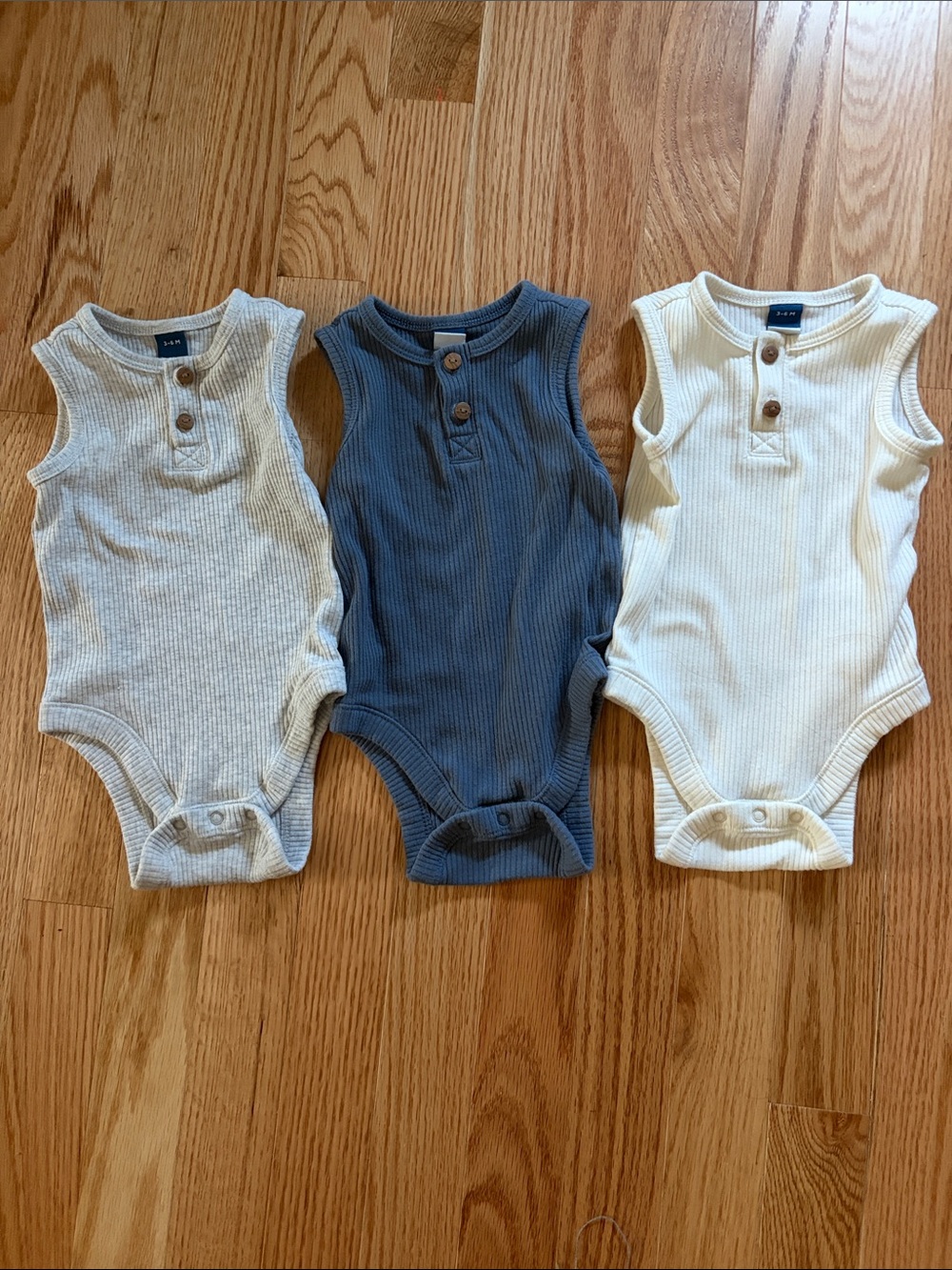 Three Ribbed Sleeveless Baby One-Piece Rompers
